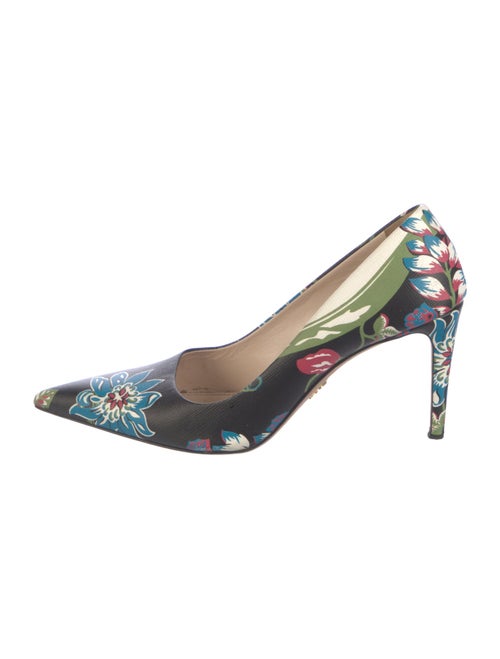 Prada Leather Floral Print Slingback Pumps