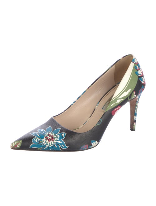Prada Leather Floral Print Slingback Pumps