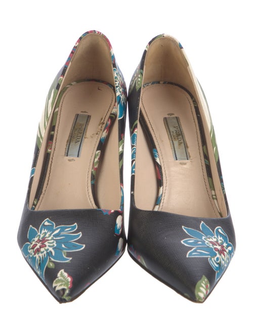 Prada Leather Floral Print Slingback Pumps