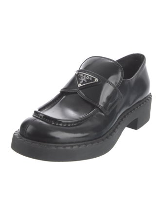 Prada Enameled Metal Triangle Leather Oxfords