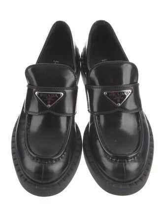 Prada Enameled Metal Triangle Leather Oxfords