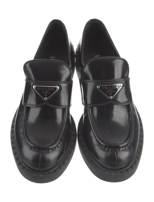 Prada Enameled Metal Triangle Leather Oxfords