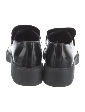 Prada Enameled Metal Triangle Leather Oxfords