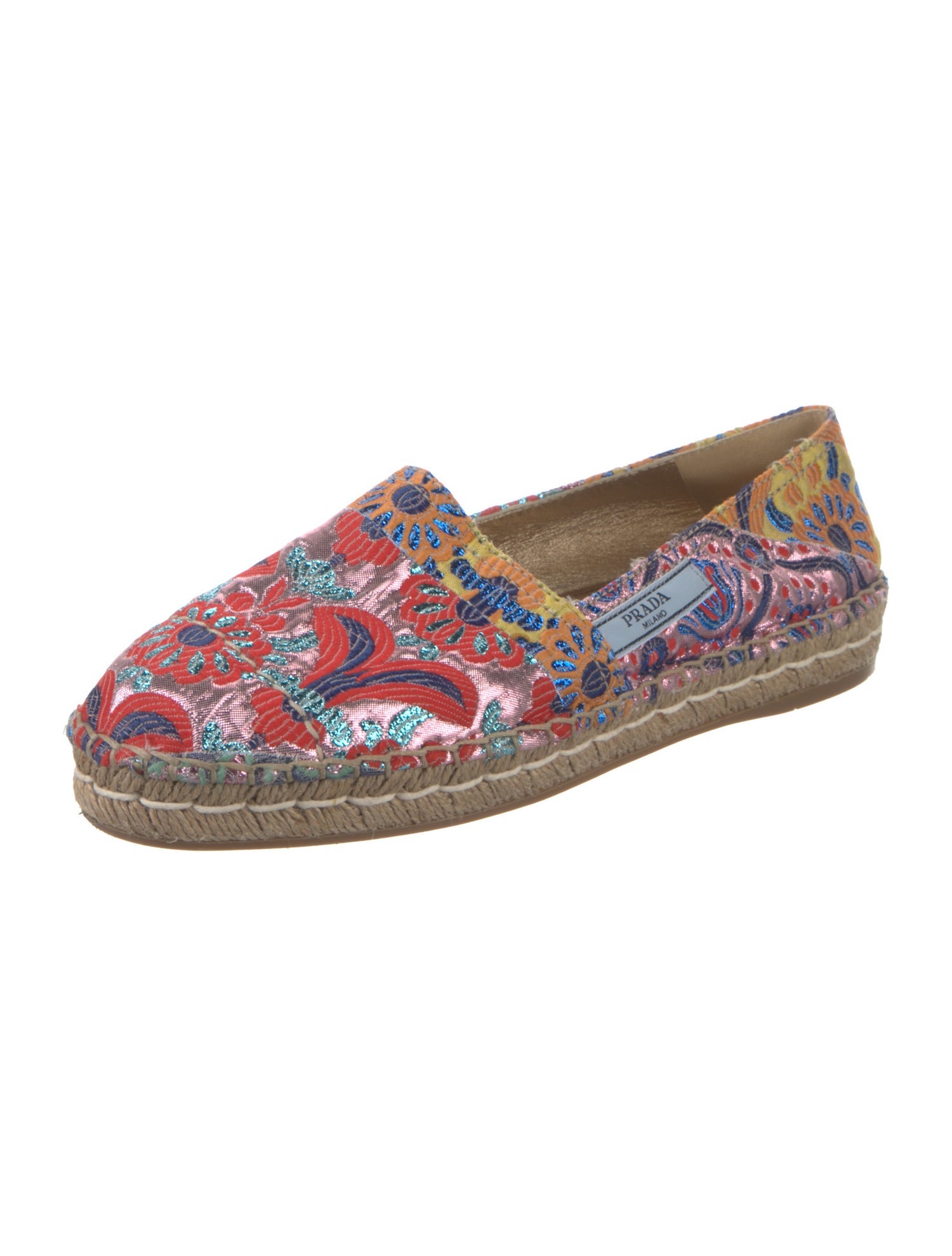 Prada Floral Print Glitter Accents Espadrilles