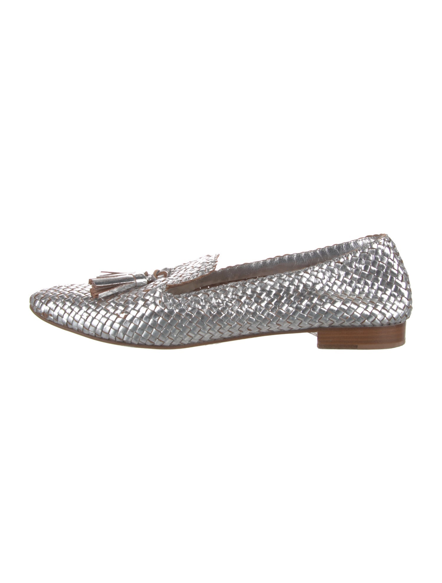 Prada Embossed Leather Tassel Accents Ballet Flats