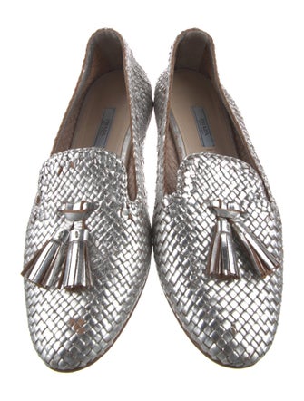 Prada Embossed Leather Tassel Accents Ballet Flats