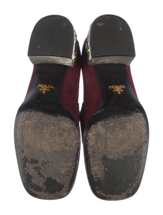 Prada Suede Crystal Embellishments Loafers