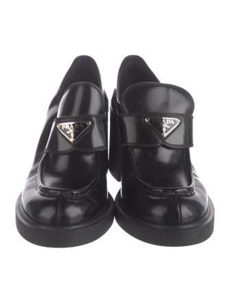 Prada Enameled Metal Triangle Patent Leather Pumps