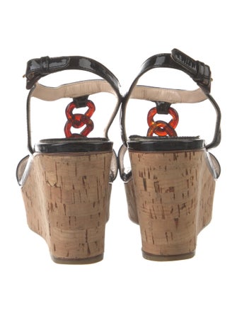 Prada Patent Leather Chain-Link Accents T-Strap Sandals