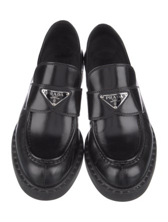 Prada Enameled Metal Triangle Leather Oxfords