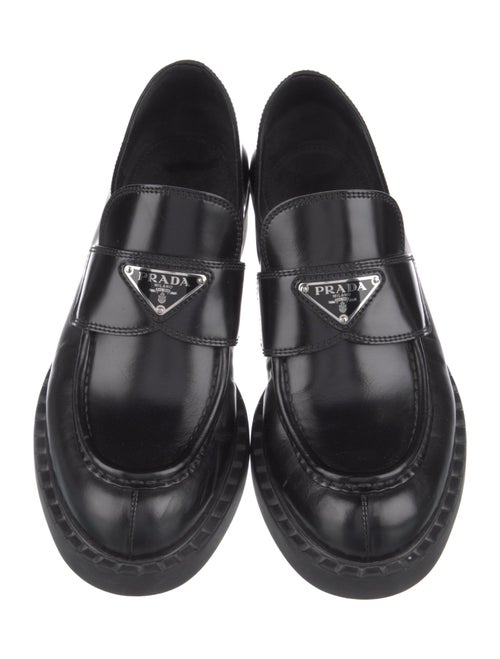 Prada Enameled Metal Triangle Leather Oxfords