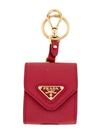 Prada Saffiano Leather Triangle Emblem AirPods Case Keychain