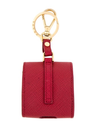 Prada Saffiano Leather Triangle Emblem AirPods Case Keychain