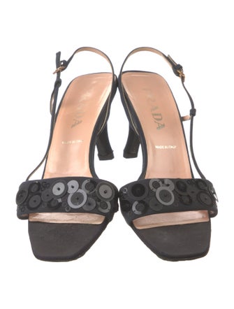 Prada Canvas Sequin Embellishments Slingback Sandals