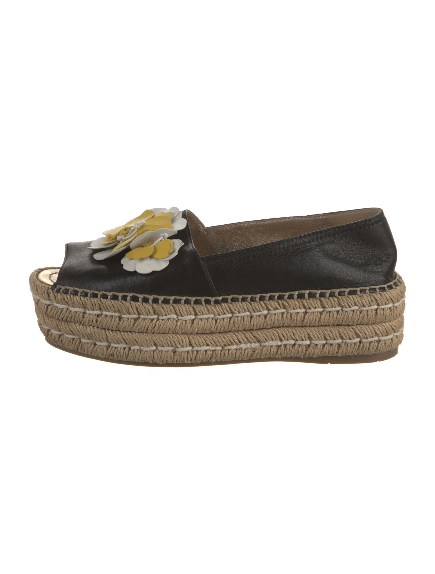 Prada Leather Embroidered Accent Espadrilles