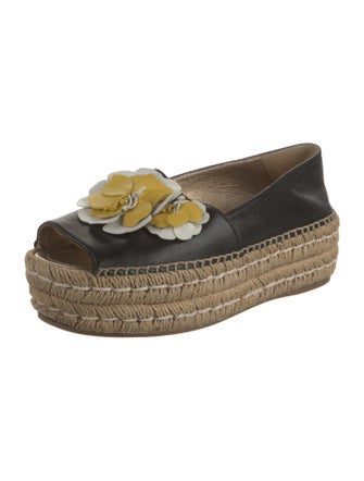 Prada Leather Embroidered Accent Espadrilles