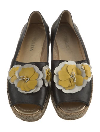 Prada Leather Embroidered Accent Espadrilles