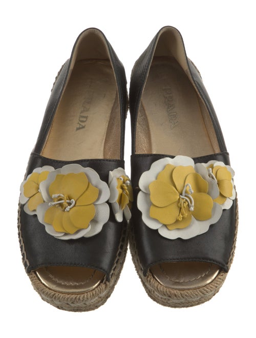 Prada Leather Embroidered Accent Espadrilles