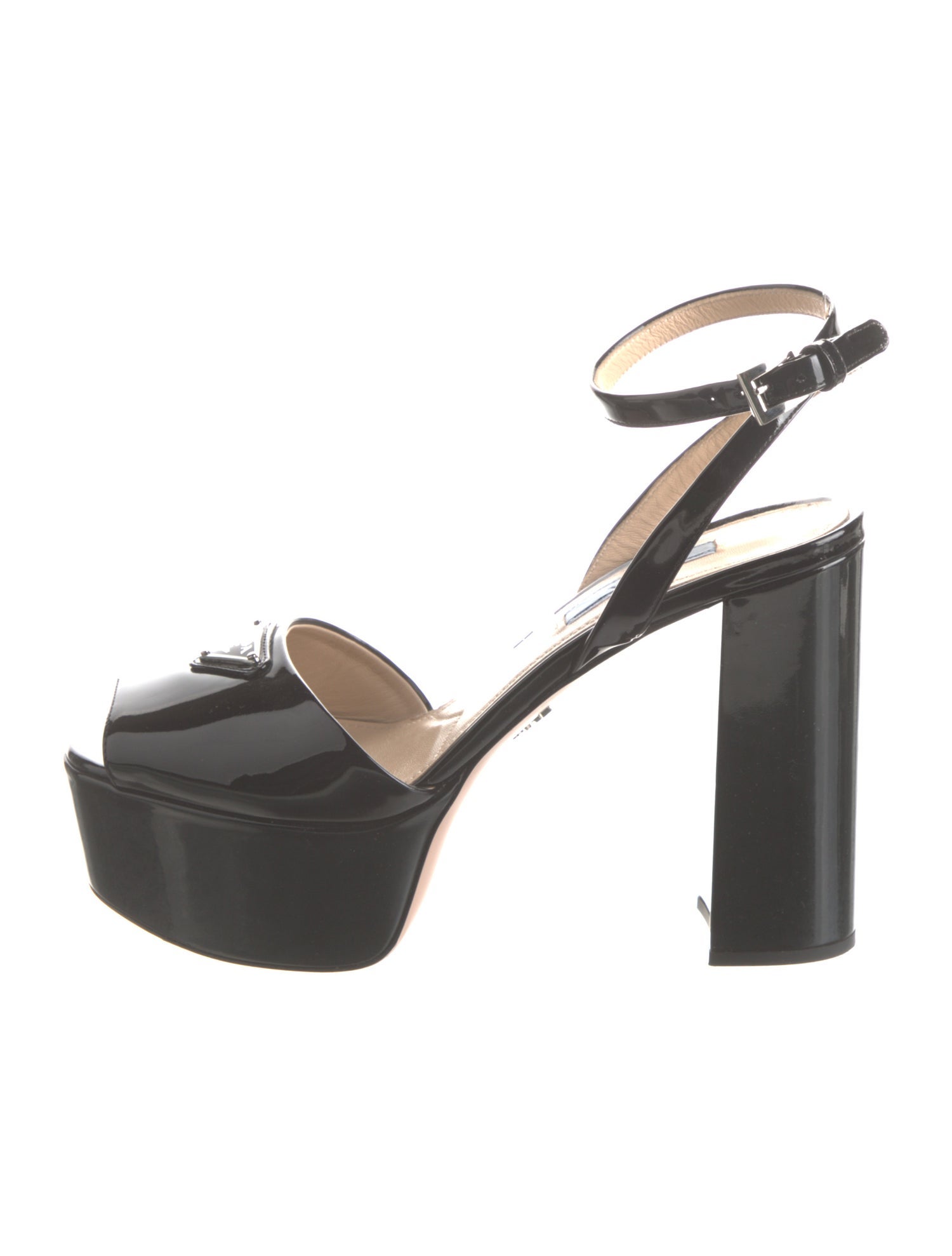 Prada Enameled Metal Triangle Satin Slingback Pumps