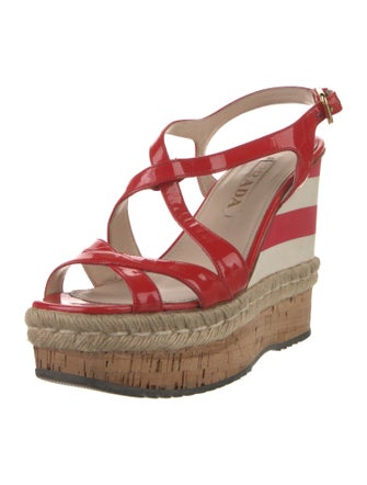 Prada Patent Leather Cutout Accent Slingback Sandals