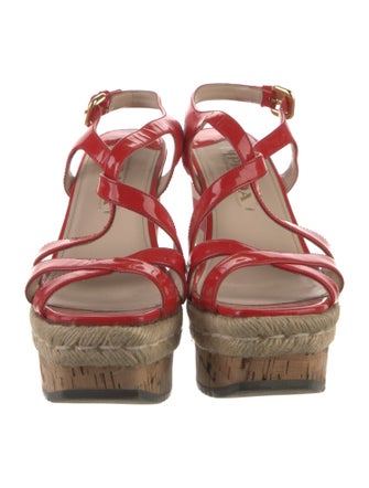 Prada Patent Leather Cutout Accent Slingback Sandals