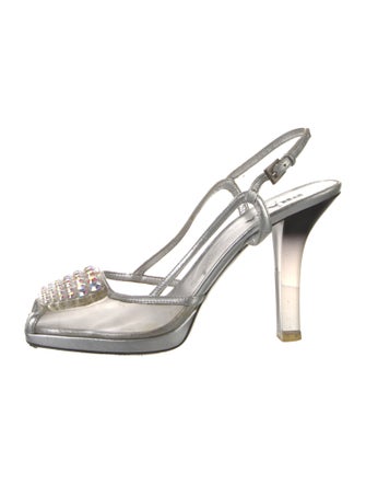 Prada Leather Crystal Embellishments Slingback Pumps