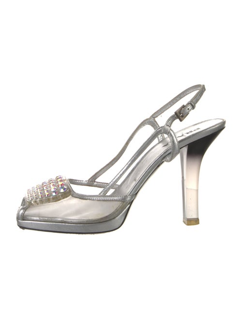 Prada Leather Crystal Embellishments Slingback Pumps