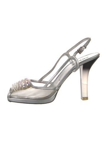 Prada Pumps Leather Crystal Embellishments Slingback IT 38.5 | 8.5