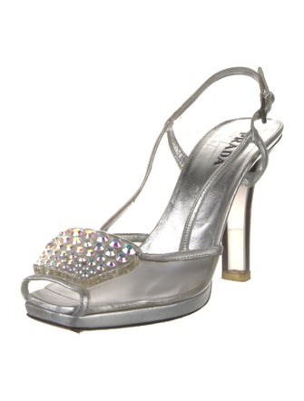 Prada Leather Crystal Embellishments Slingback Pumps