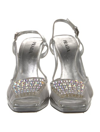 Prada Leather Crystal Embellishments Slingback Pumps