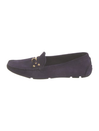 Prada Suede Embroidered Accent Loafers