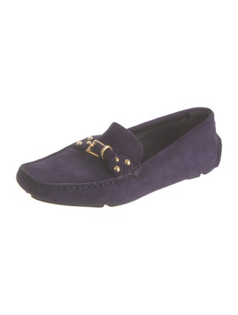 Prada Suede Embroidered Accent Loafers