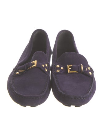 Prada Suede Embroidered Accent Loafers