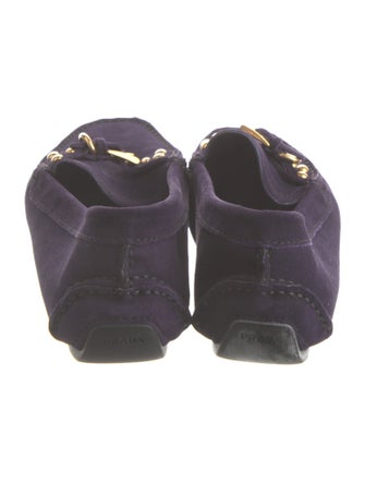 Prada Suede Embroidered Accent Loafers