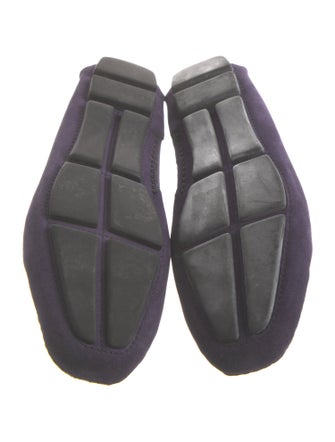 Prada Suede Embroidered Accent Loafers