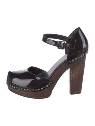 Prada Patent Leather Studded Accents D'Orsay Pumps