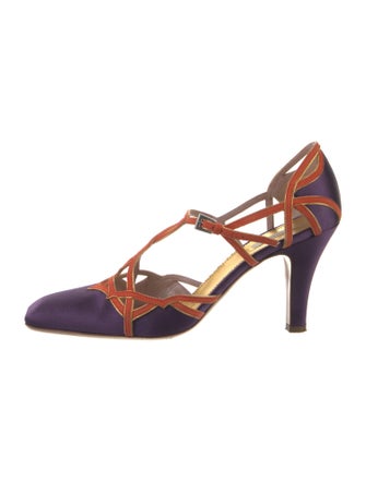 Prada Satin Colorblock Pattern T-Strap Pumps