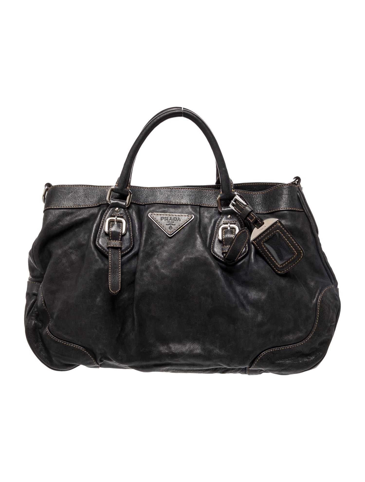 Prada Enameled Metal Triangle Top Handle Bag