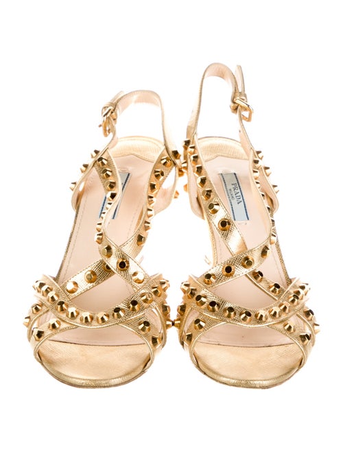 Prada Leather Studded Accents Slingback Sandals