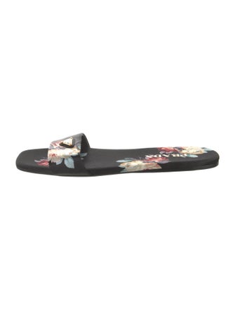 Prada Enameled Metal Triangle Satin Slides