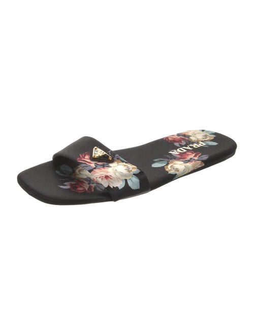 Prada Enameled Metal Triangle Satin Slides