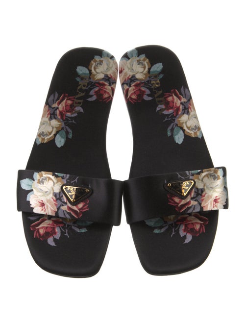 Prada Enameled Metal Triangle Satin Slides