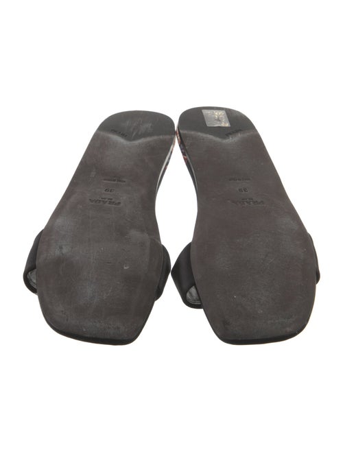 Prada Enameled Metal Triangle Satin Slides