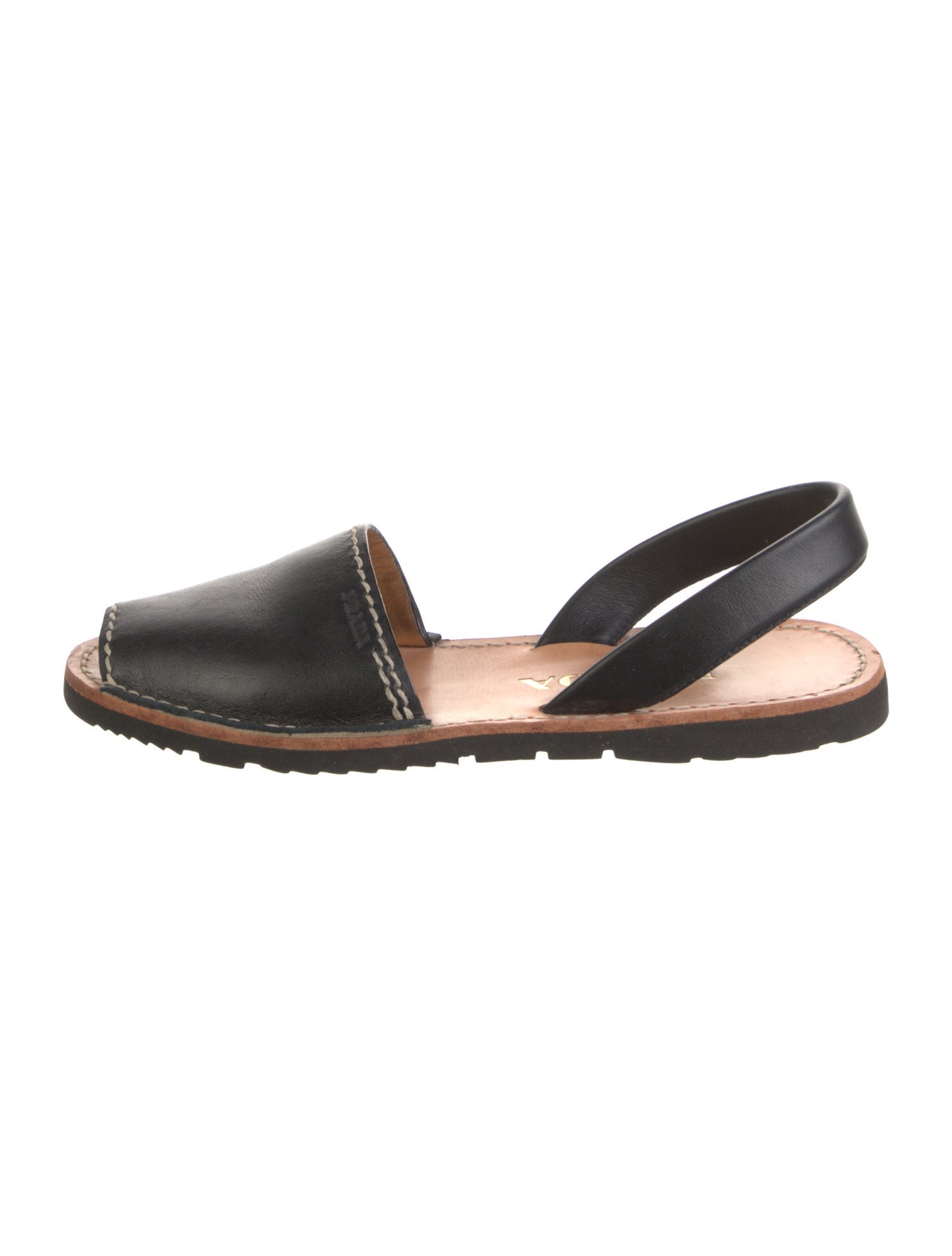 Prada Leather Whipstitch Trim Slingback Sandals
