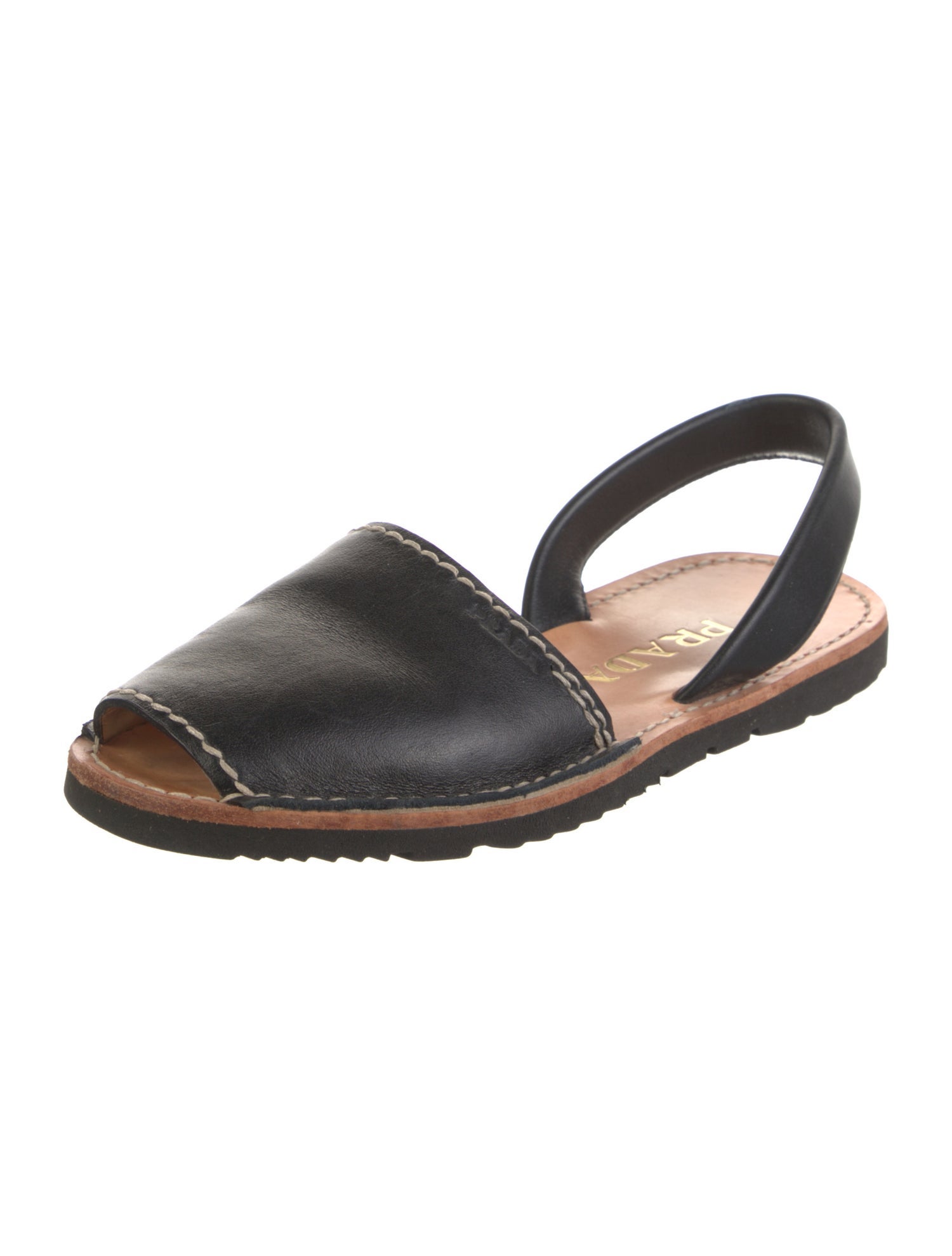 Prada Leather Whipstitch Trim Slingback Sandals