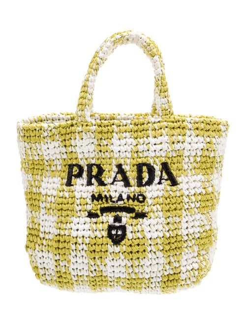 Prada Enameled Metal Triangle Raffia Small