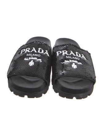 Prada Sequins Graphic Print Slides