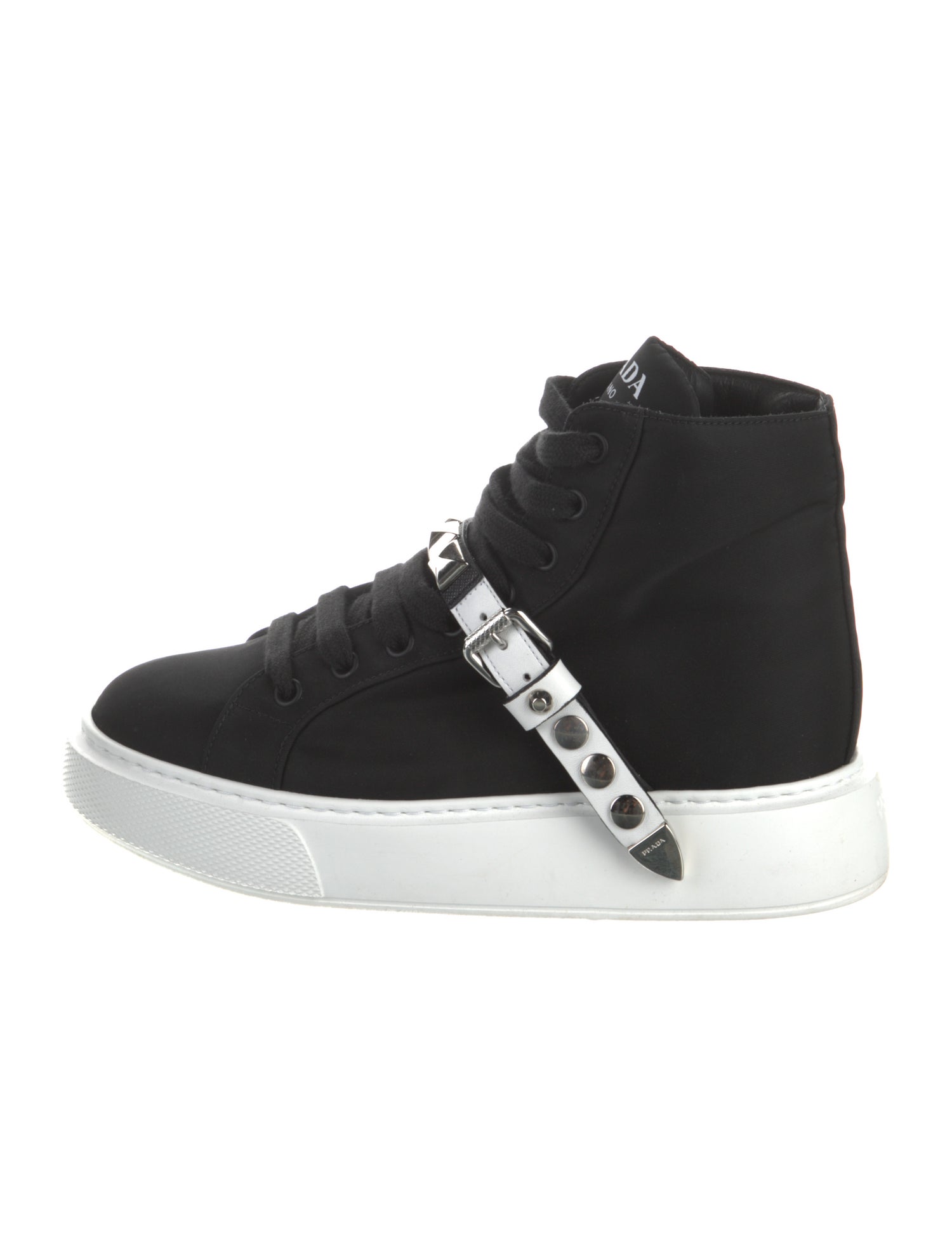 Prada Nylon Studded Accents Lace-Up Boots
