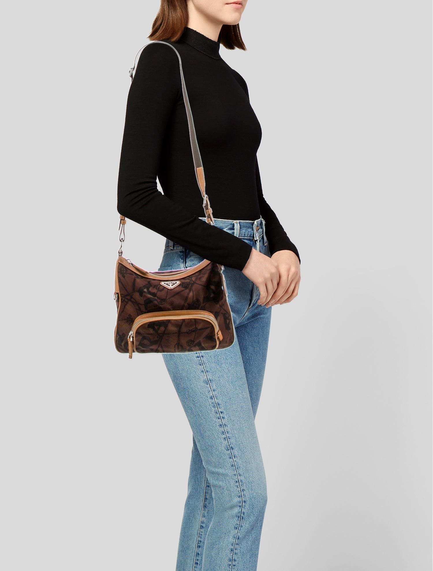 Prada Enameled Metal Triangle Tessuto Stampato