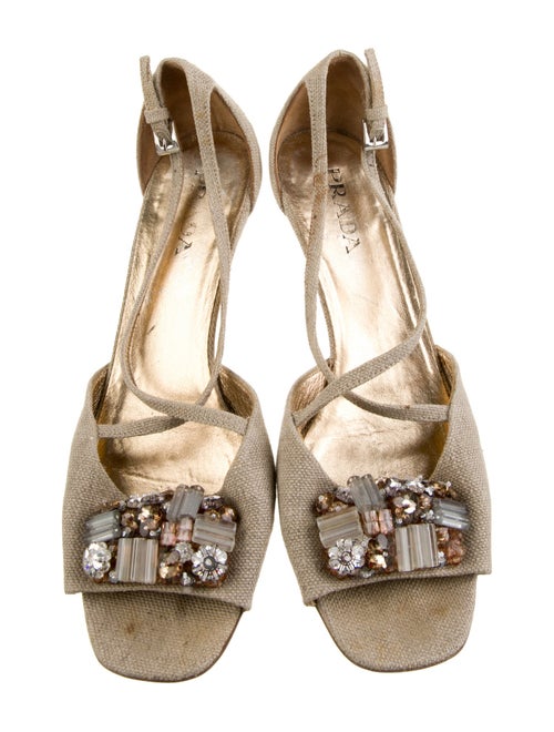 Prada Canvas Crystal Embellishments Sandals
